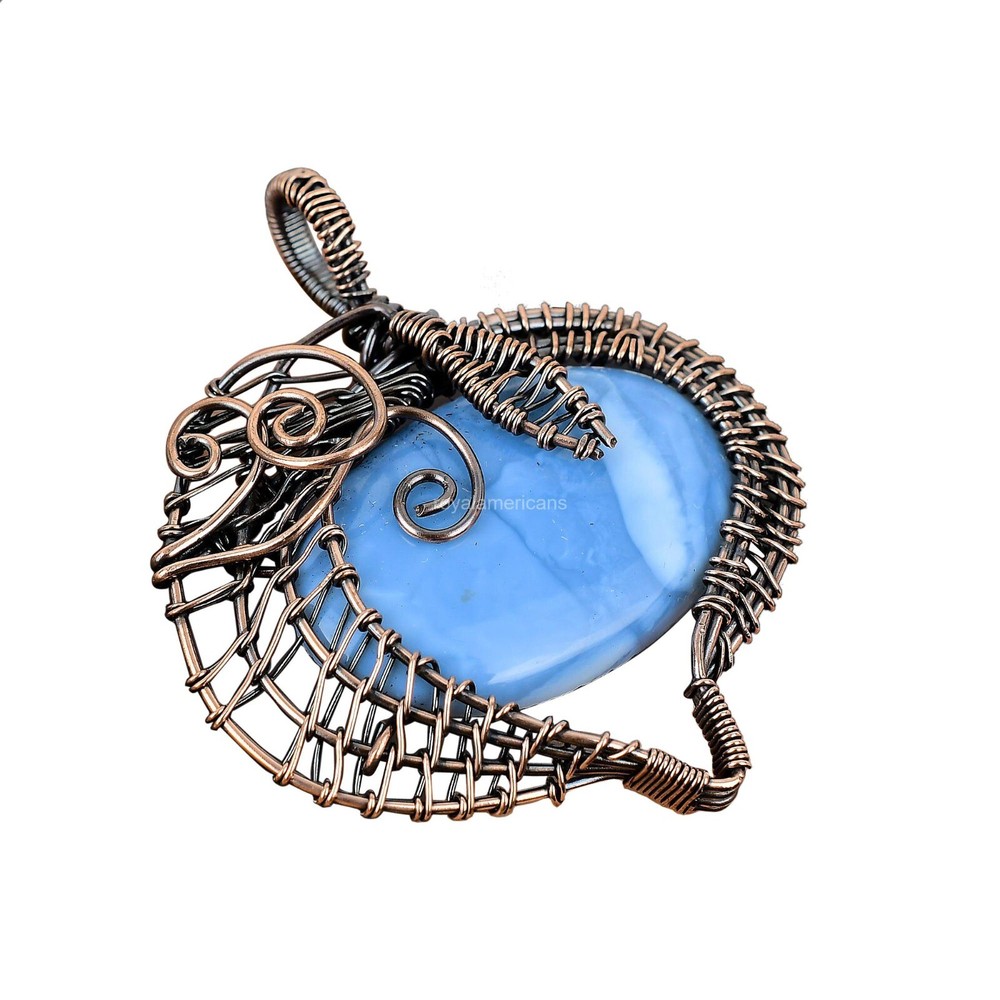 Mother's Day Sale Copper Owyhee Blue Opal Wire Wrap Pendant-image