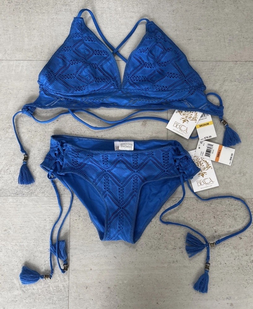 Becca by Rebecca Virtue Crochet Bikini  Bottoms - Sm Top -med NWT $78 & $68