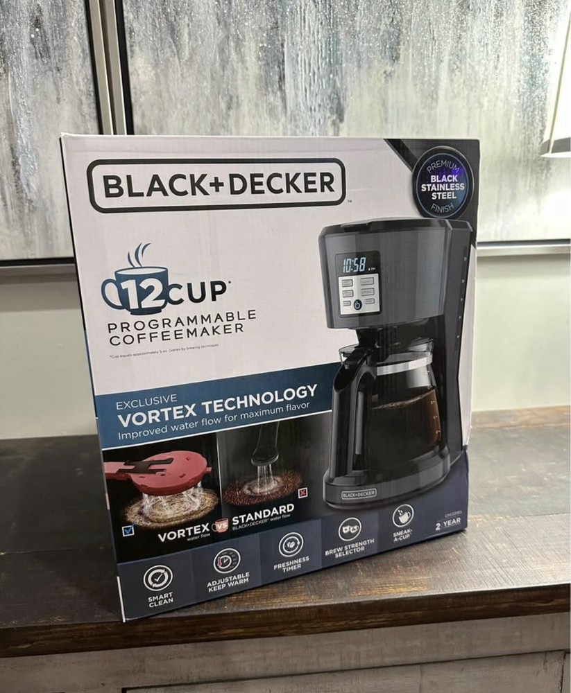 Black+Decker 12-Cup Programmable Coffee Maker with Vortex Technology in Silver