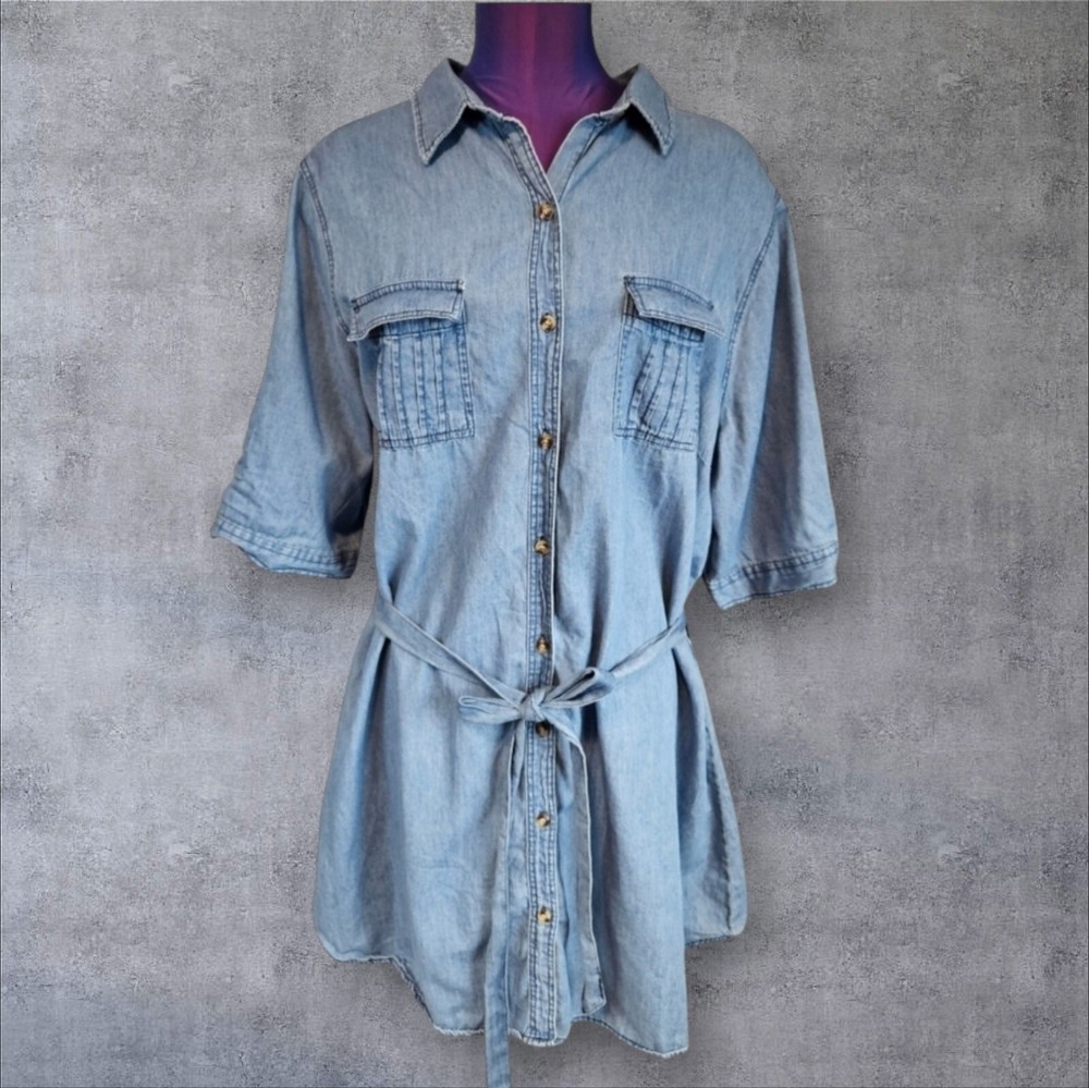 Dizzy Lizzy Blue Chambray Denim Shirt Dress Size 2X Women's Plus Q73