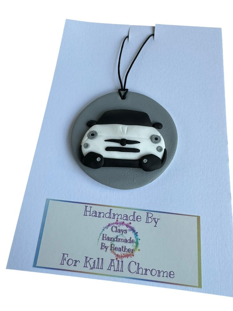 1x Abarth Decorations Ornaments 500 595 Air Dry Clay Hangers B+W Fiat Handmade