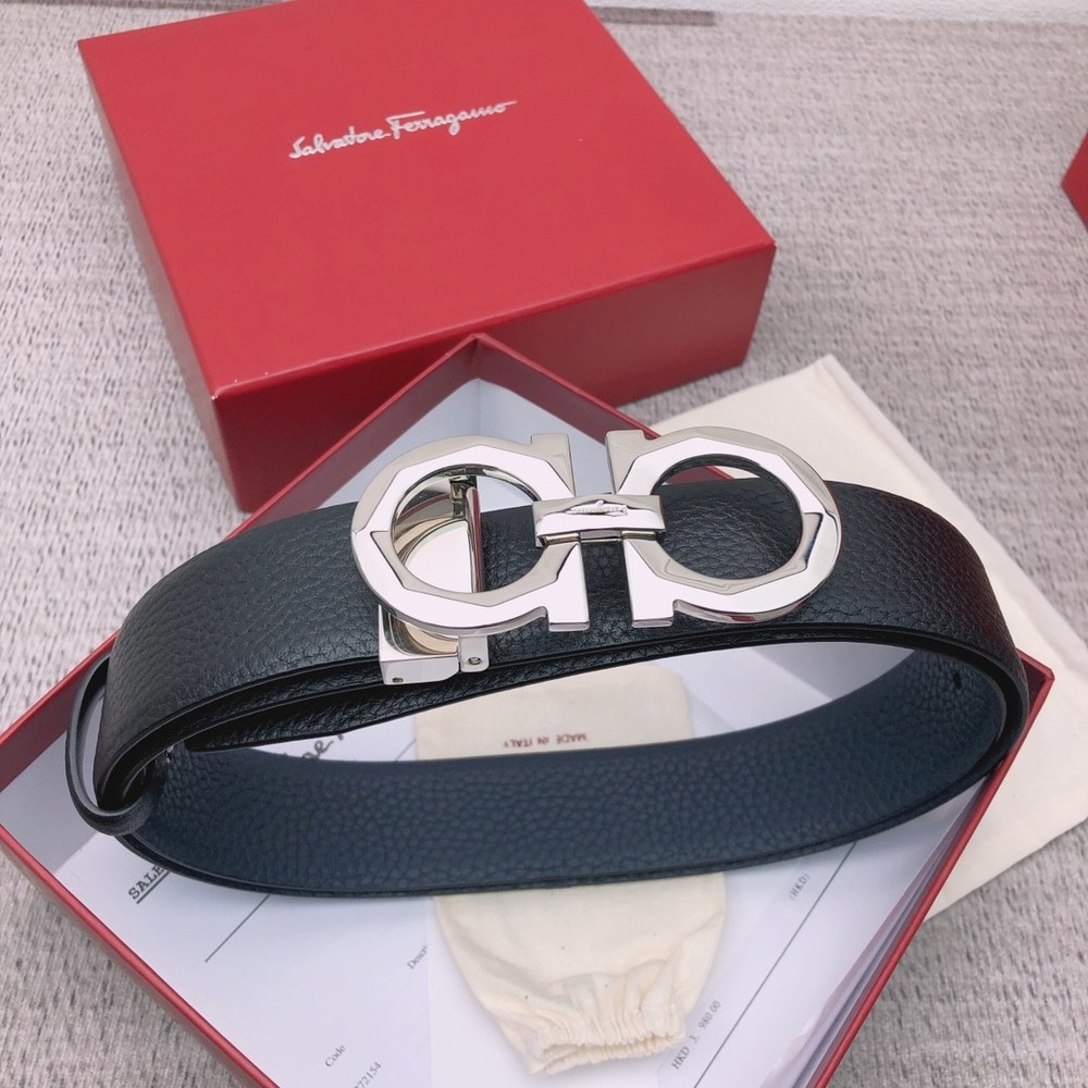 Ferragamo belt Authentic men Black-Blue Reversible
