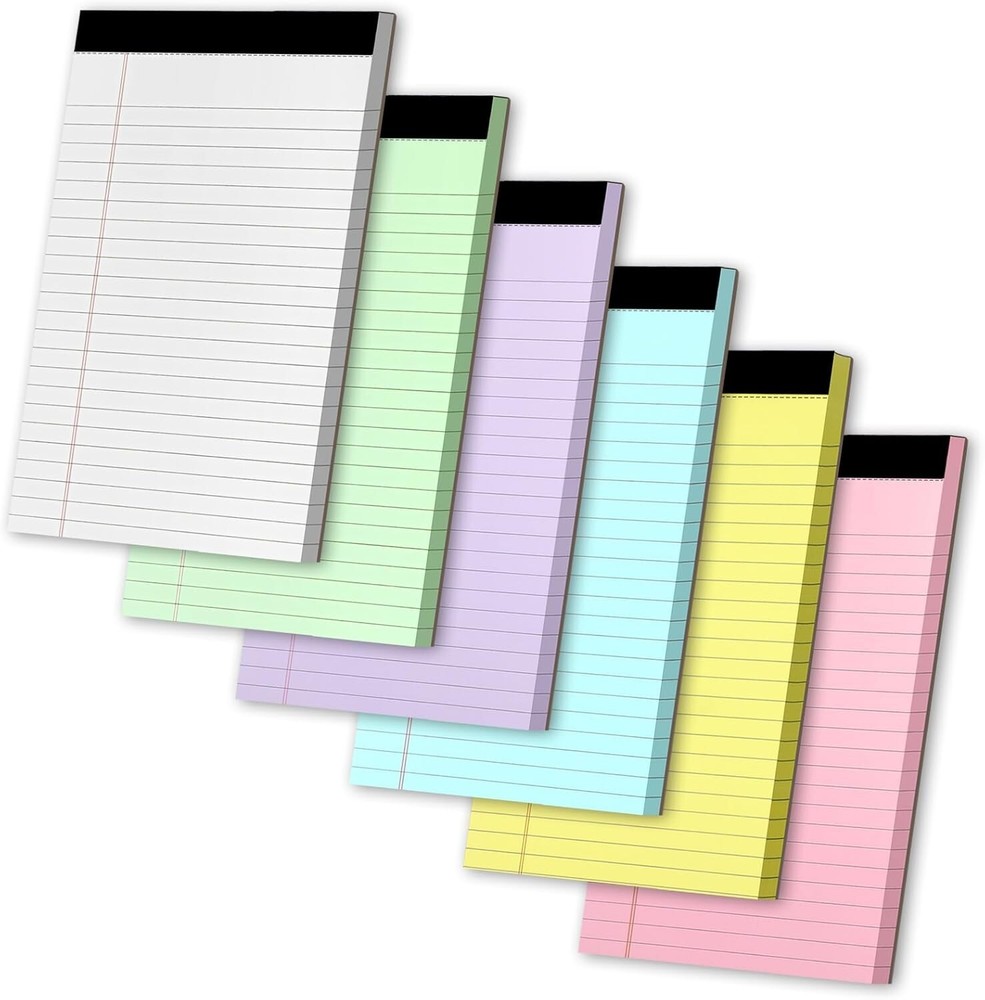 5x8 inch colored legal pads, 6-pack college ruled yellow lined paper