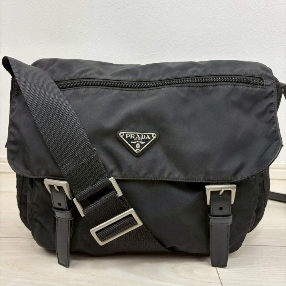 Prada Black Nylon Shoulder Bag with Triangle Logo Crossbody