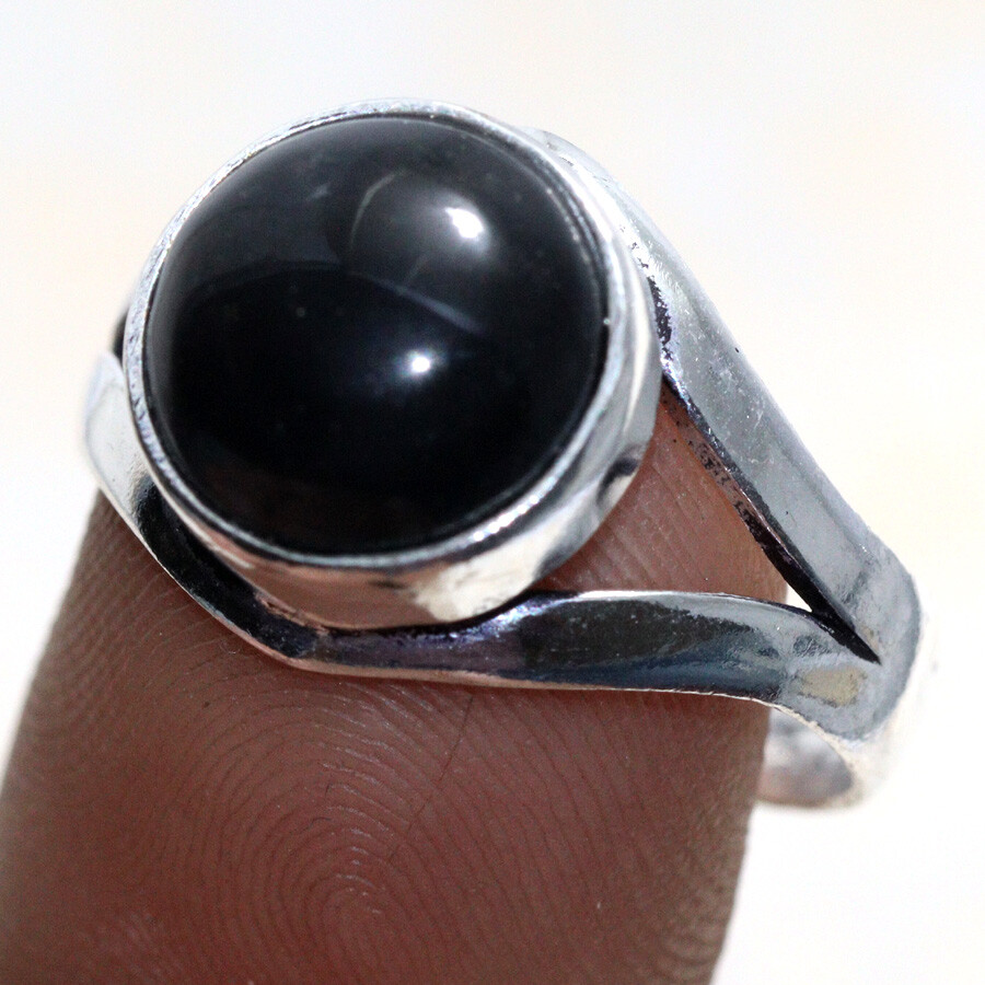 925 Silver Black Onyx Ethnic Round Ring Size 8 Jewelry