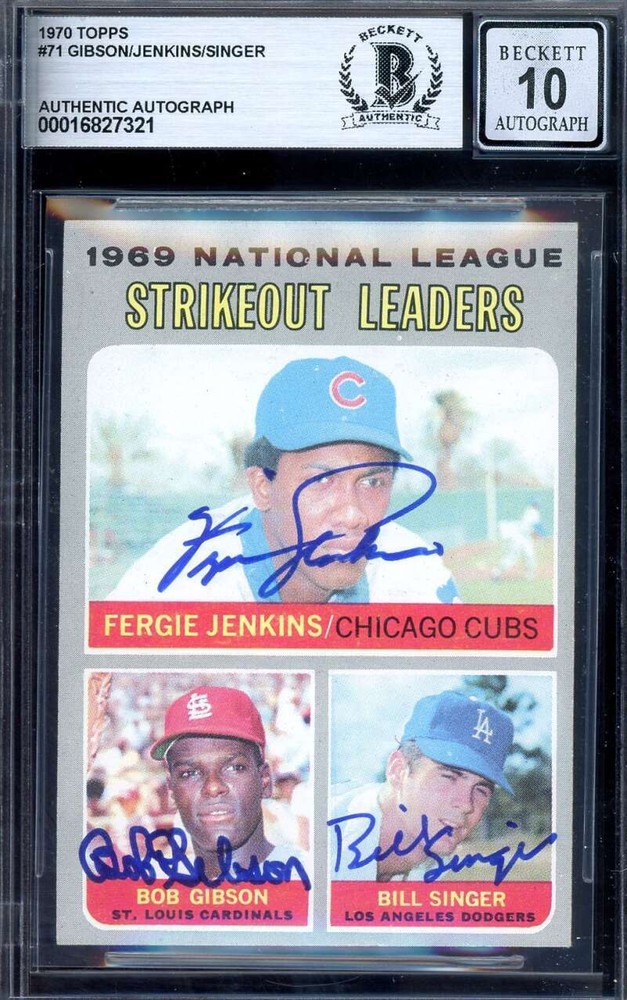 Gibson Jenkins Singer Gem Mint 10 Beckett BAS Signed 1970 Topps 1969 Leaders Aut