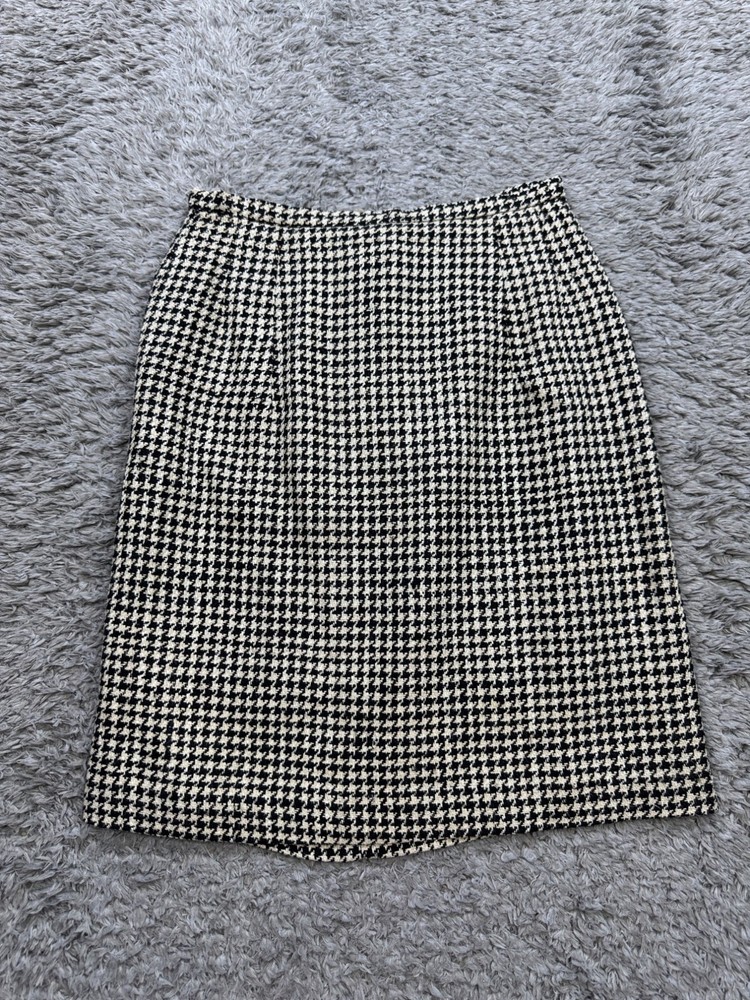 Vintage Tweed Wool Pleated Houndstooth Mini Pencil Skirt for Women