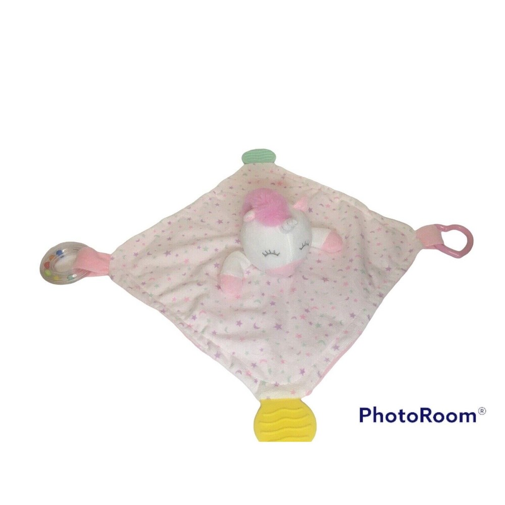 Modern Baby Unicorn Lovey Pink Security Teether Blanket Plush Stuffed Animal