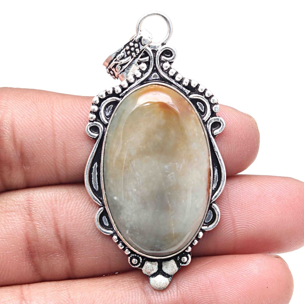 Polygram Jasper Gemstone Pendant Silver Valentine Jewelry Handicraft 2 Inch