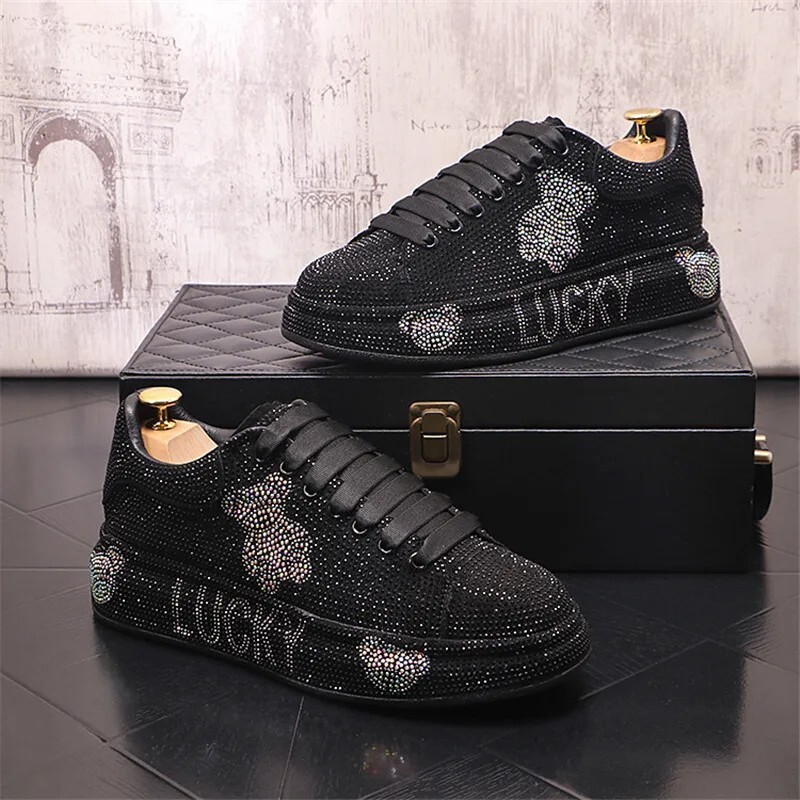 New Men Trendy Charm Rhinestones Thick Bottom Vulcanization Sneakers Flats Shoes