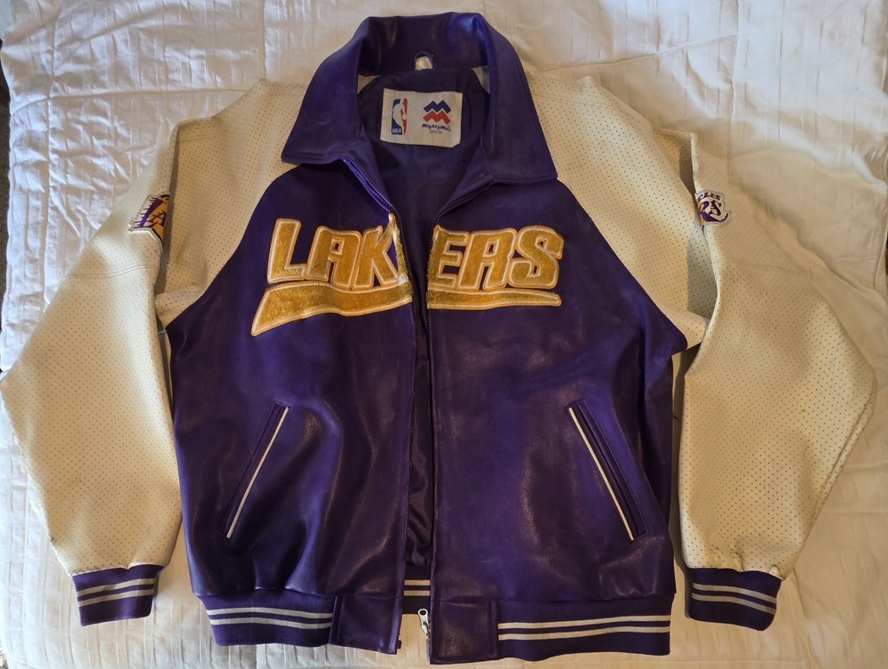 Vintage Los Angeles Lakers Faux Leather Jacket Size Large 90s NBA Basketball