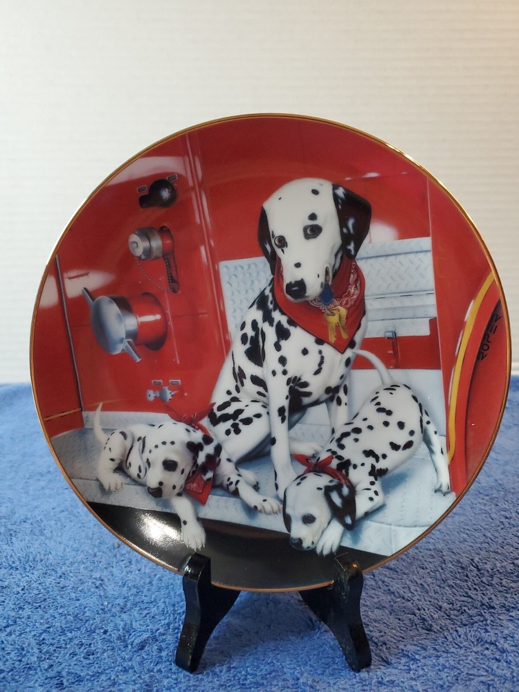 Danbury Mint ~ Three Dog Alarm ~ Marty Roper Dalmatian Plate B7662 ~ Fire Capers