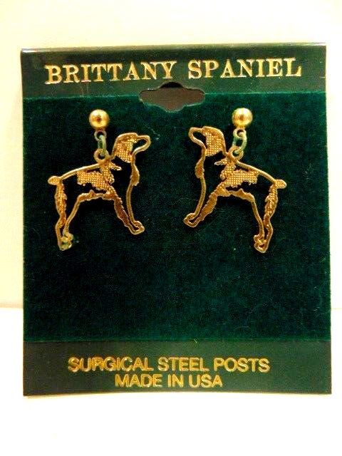 Vintage Gold Earrings Featuring Brittany Spaniel Canine Design
