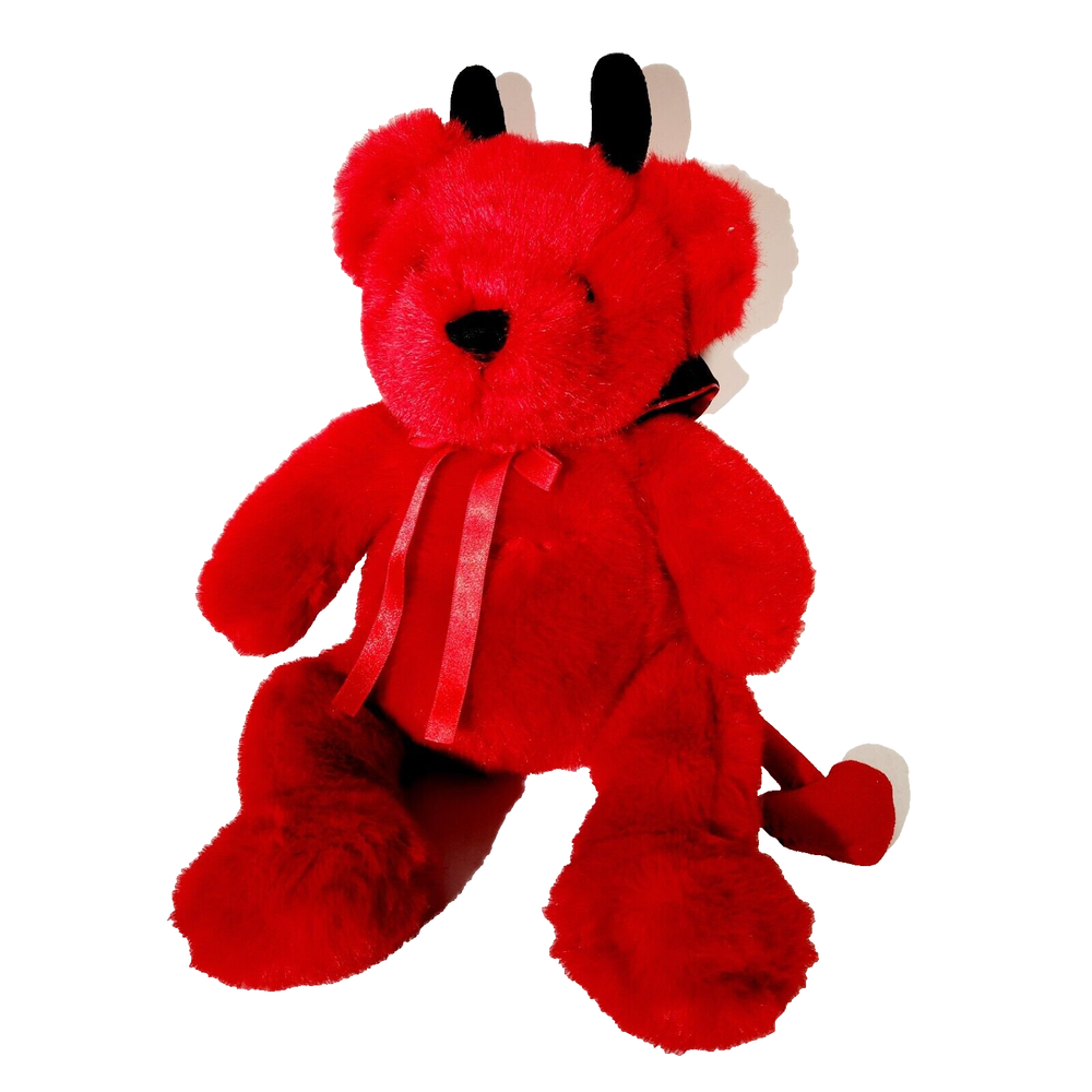 Vintage Kids of America Red Devil Bear 18in Plush Stuffed Animal with Valentine Bow  