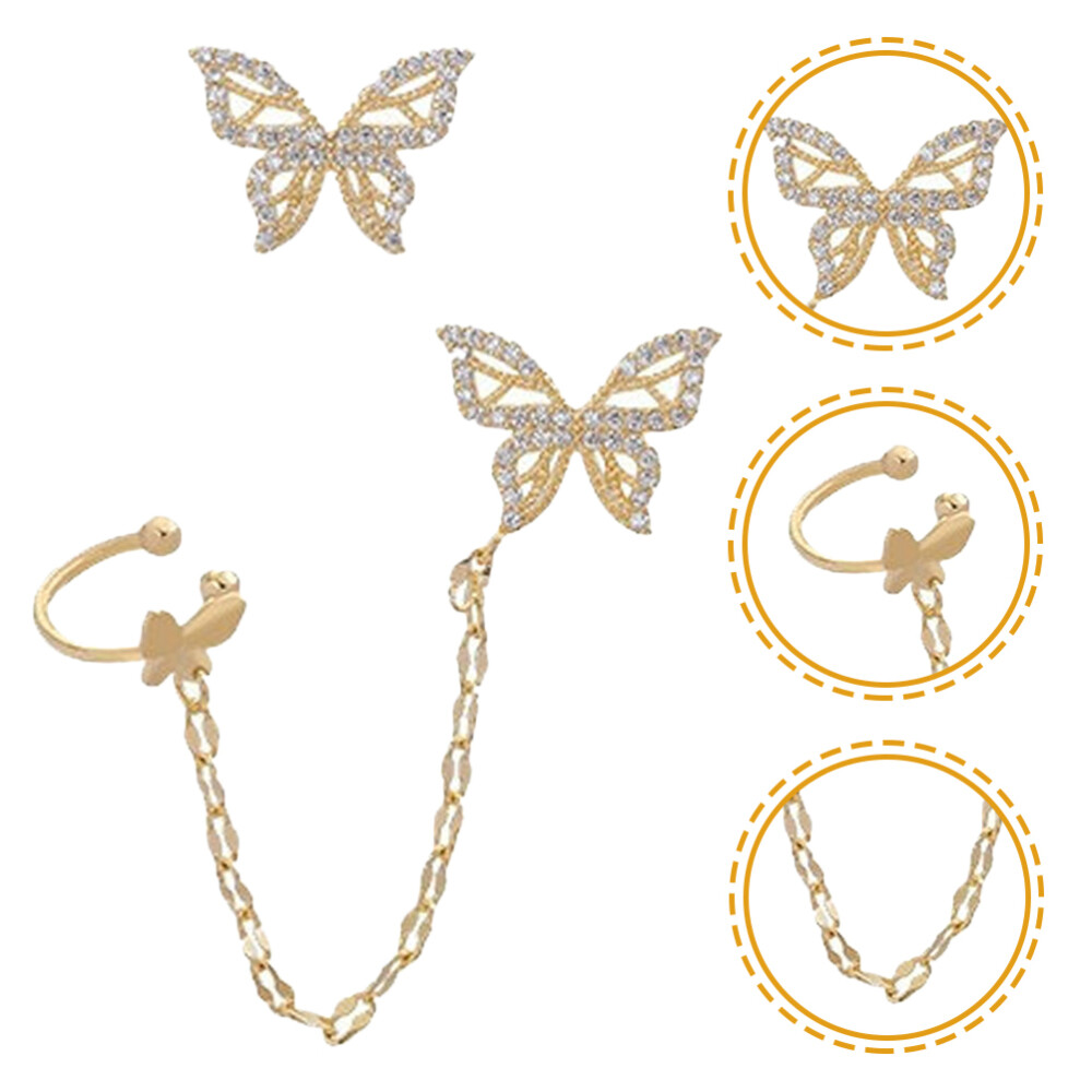 Asymmetric Butterfly Bone Clip Dangle Earrings for Women Cuff Ear Jewelry