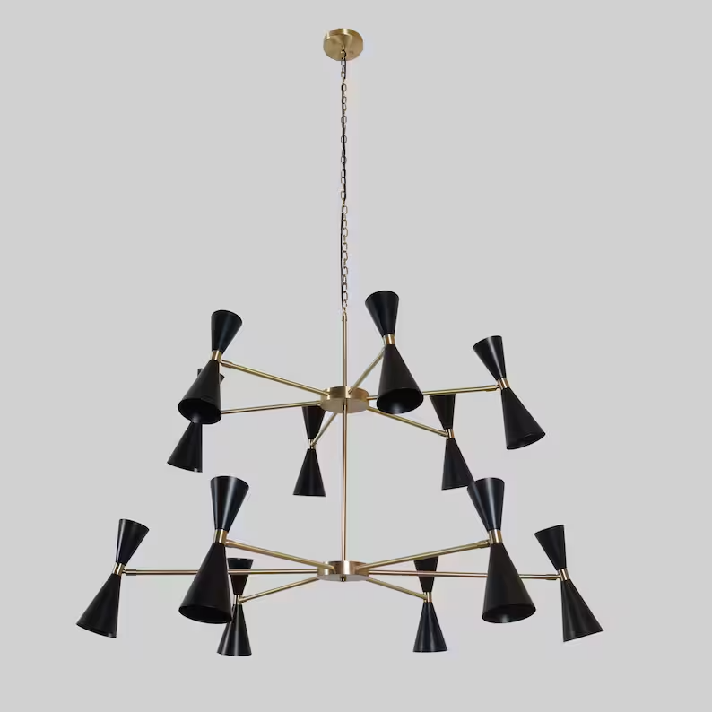 Italian Style Double Layer Twelve Arms Sputnik Light Brass Chandelier Ceiling Pe-image