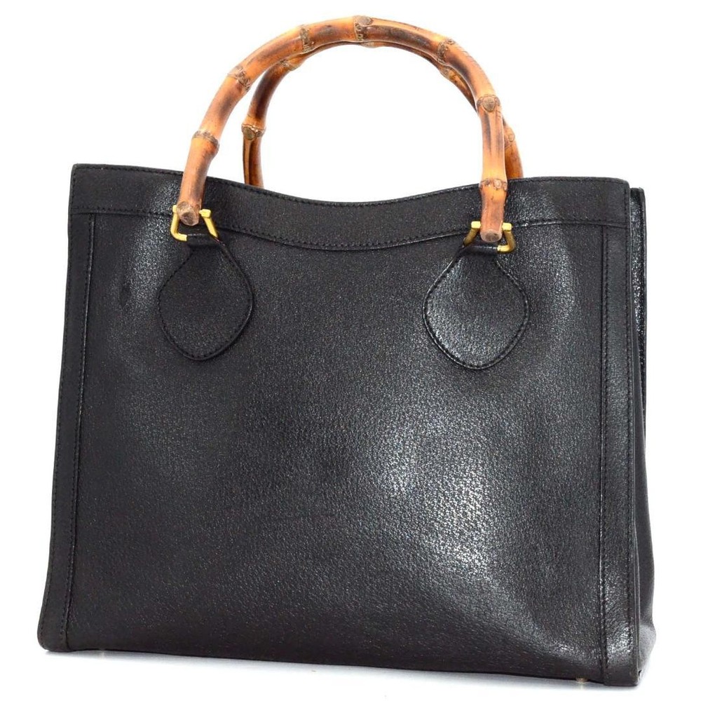Gucci Diana Bamboo Tote Bag in Black Leather Unisex A4 Size Pre-Owned