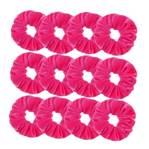 12 Large Velvet Scrunchies for Thick Long Hair in Hot Pink