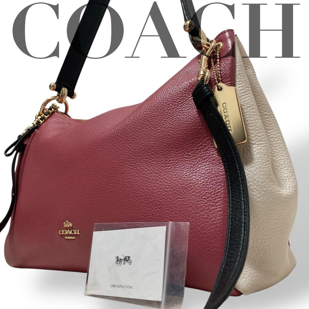 Coach Leather Shoulder Tote Bag with 2-Way Carry & Charm Accent