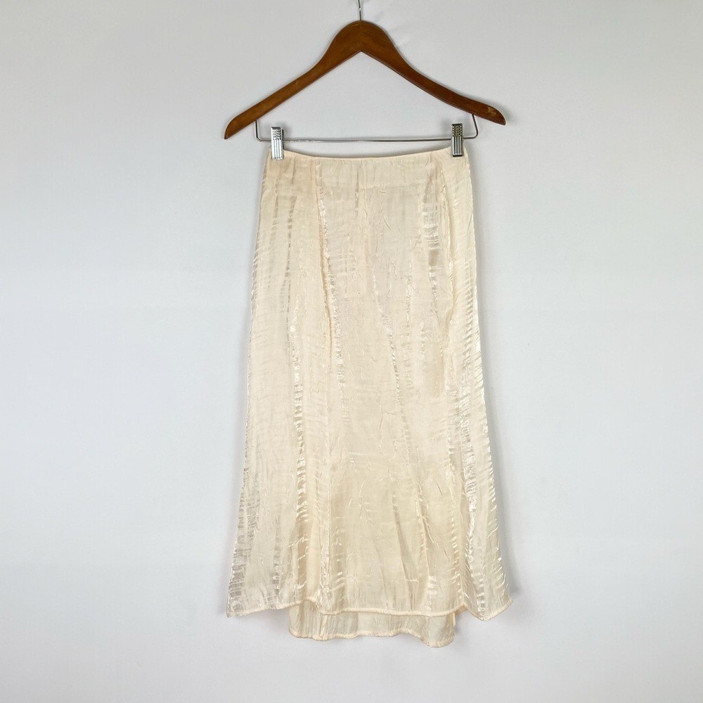 The Line By K Grace Crinkled Satin Midi Skirt Cream Made in USA Size XS