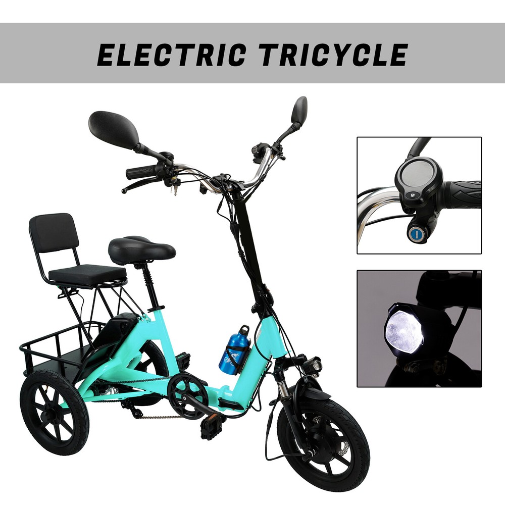 3 Wheel Electric Trike Motorized Folding Tricycle E-Bike 48V 350W