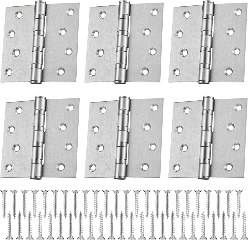 6 Pcs 4'' Ball Bearing Door Hinges Stainless Steel Heavy Duty Hinges 4 X 4 Inch