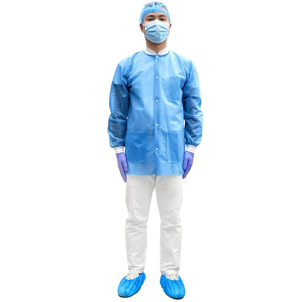 10/50pcs Disposable SMS Lab Jackets Lab Coats 45GSM w/Pockets M