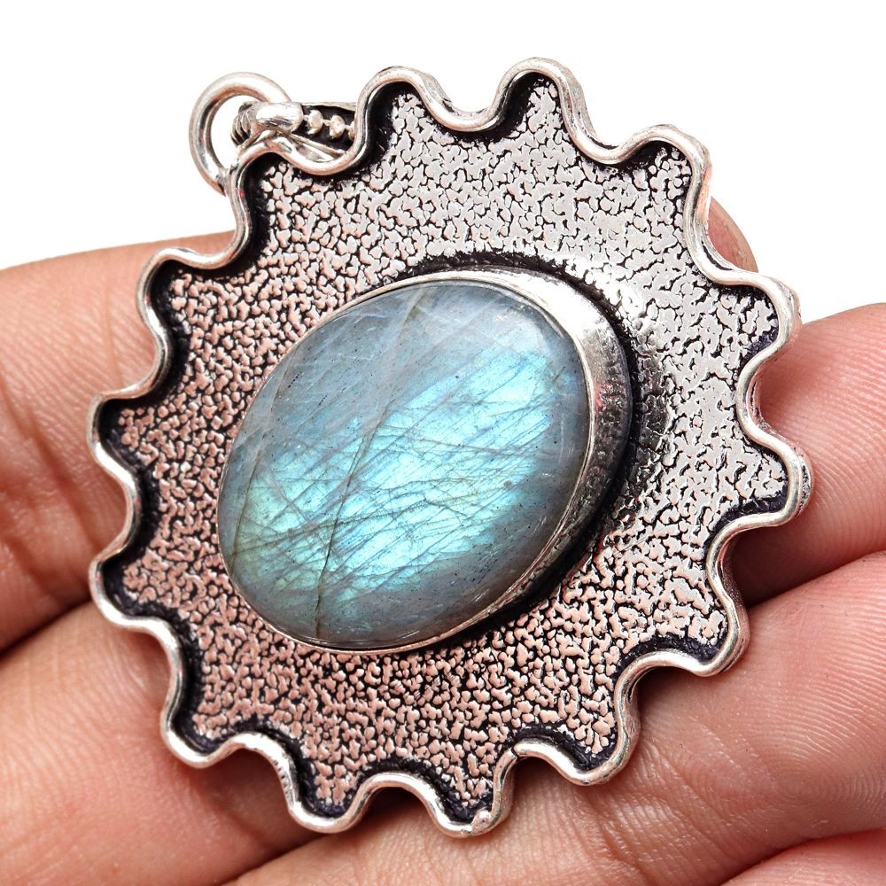 Blue Fire Labradorite Pendant Silver Jewelry Mother's Day Gift 2 Inch-image