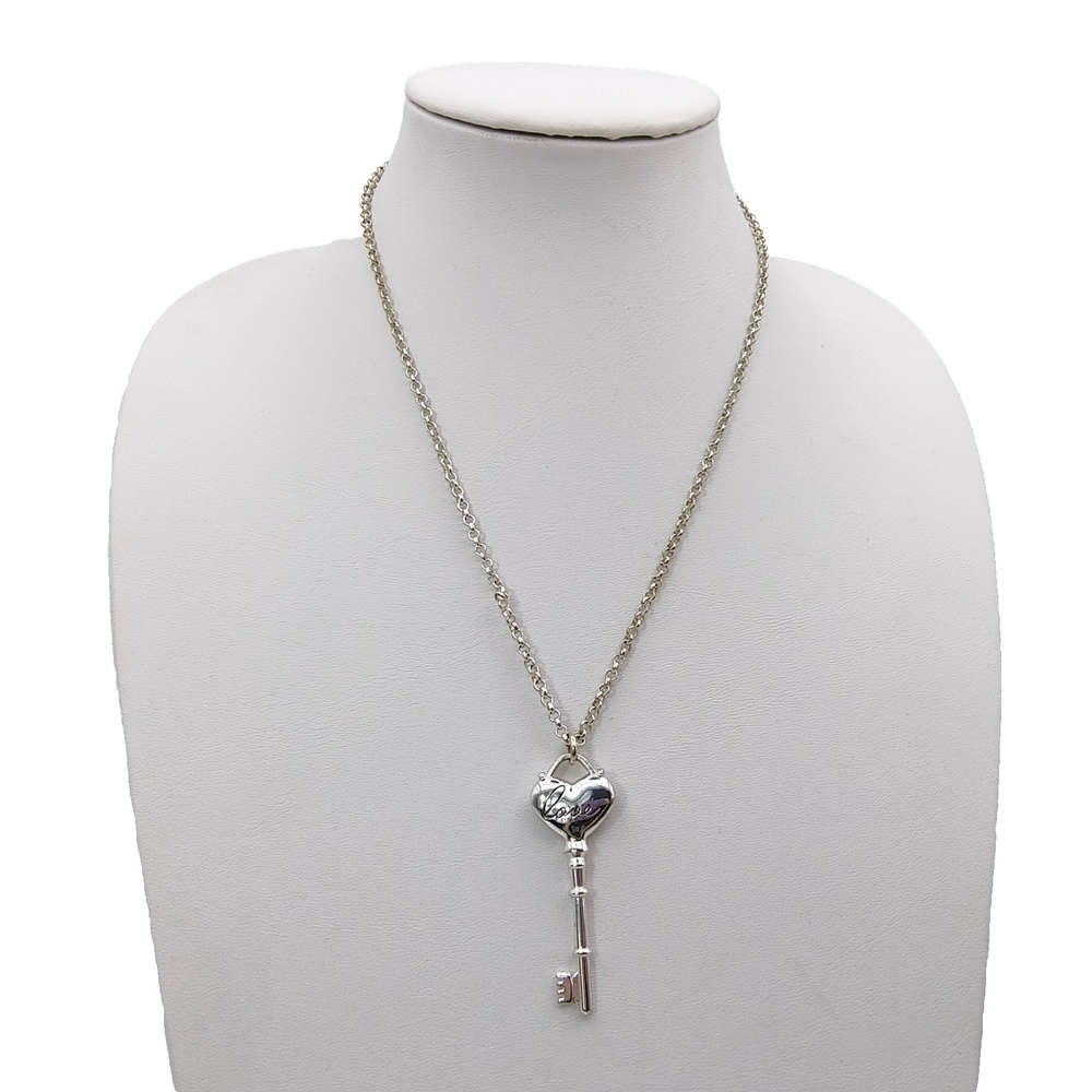 Love Heart Key Charm Necklace Silver Tone Coquette Y2K Aesthetic