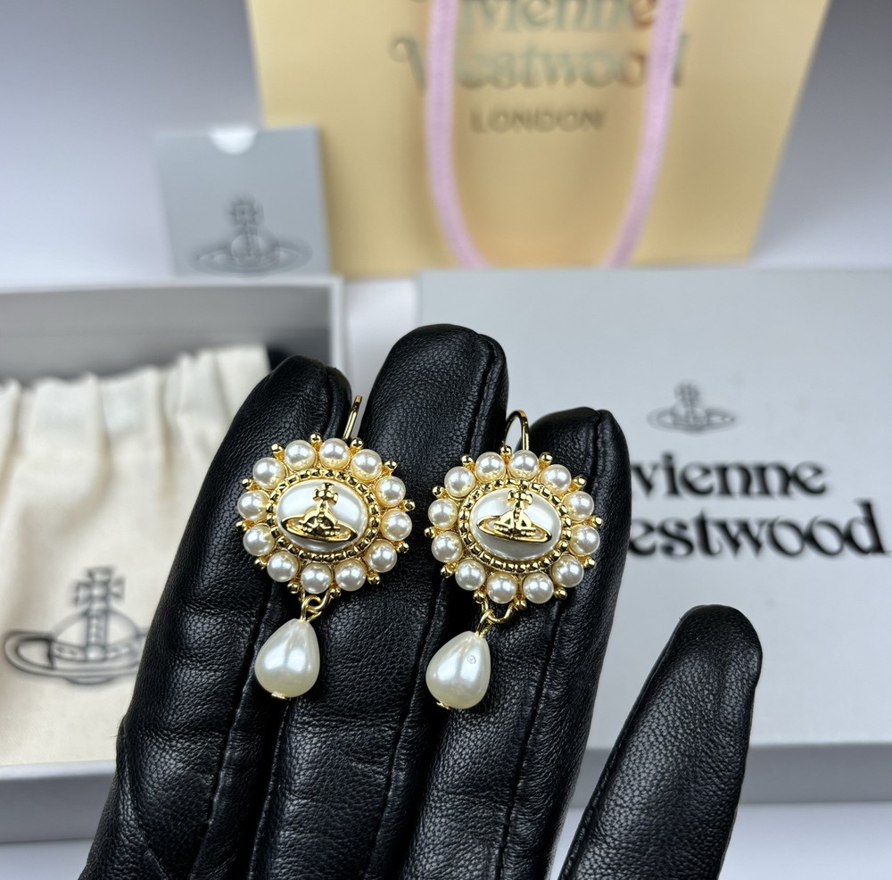 Vivienne Westwood Baroque Pearl Victoria Saturn Drop Earrings New In Box