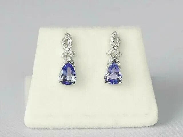 2.20Ct Pear Cut Simulated Tanzanite Dangle Earrings in 14k White Gold