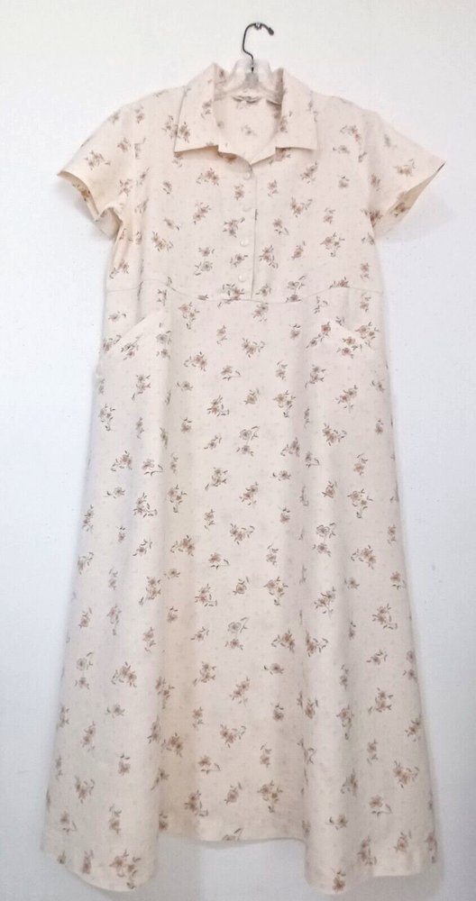 Eddie Bauer 100% Linen Day Dress floral Print button Cottage Farm Country Mp
