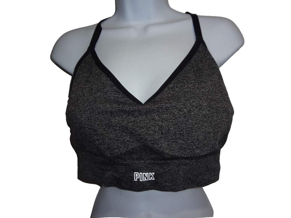 Victoria's Secret PINK XL gray black seamless lightly lined sports bra NEW