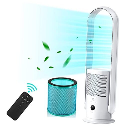 Bladeless Tower Fan and Air Purifier in one, True HEPA Filter Large White