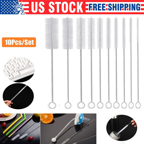 US Nylon Straw Brush Cleaner for Bottles Tubes Pipes 1-10 Set Long Small