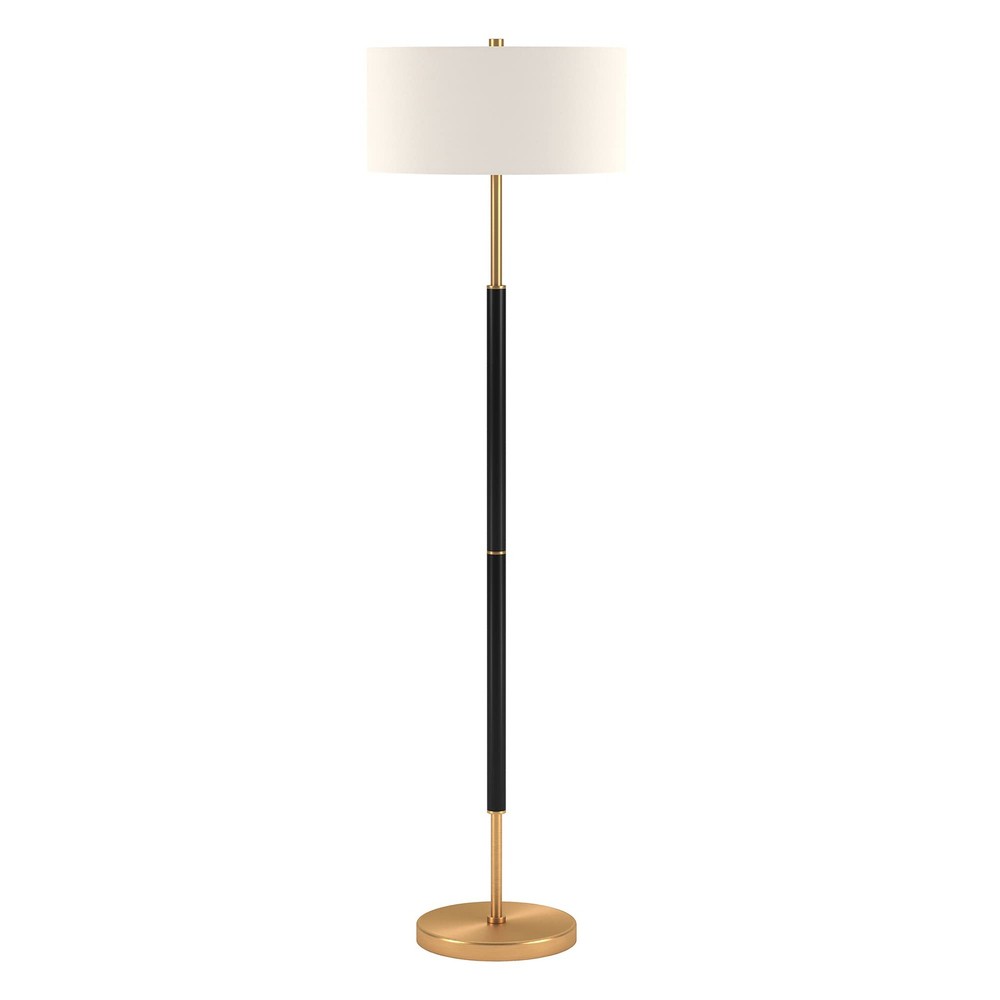 2-Light Floor Lamp with Fabric Shade in Matte Black/Brass/White, Floor Lamp f...