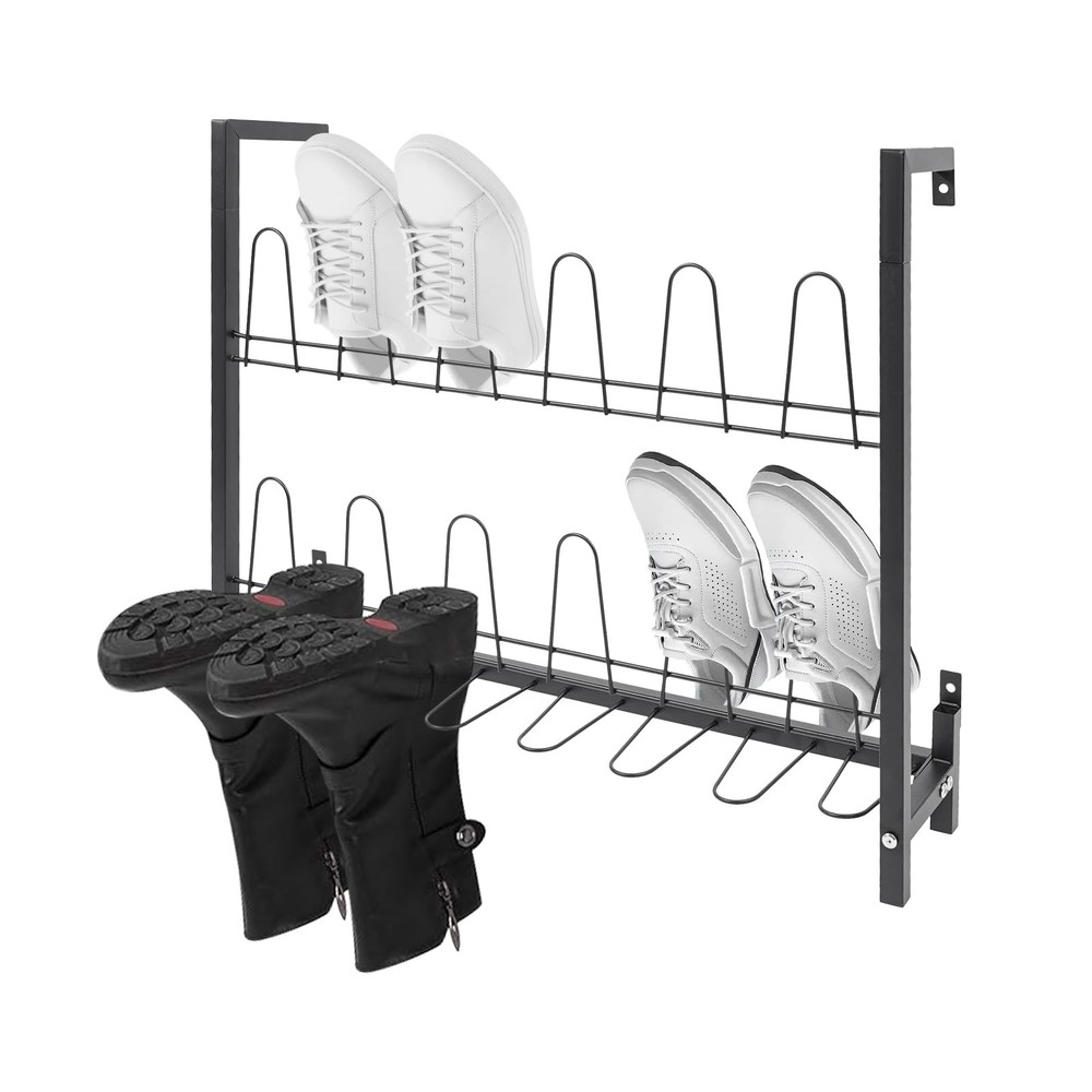 Metal Wall Mounted Shoe Rack, Premium Black Metal Hanging Wall Shoe Organizer...