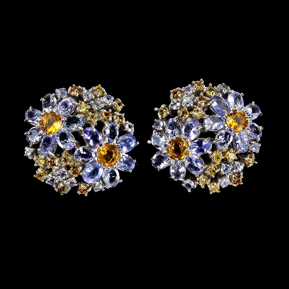 925 Sterling Silver Earrings with Tanzanite Citrine Sapphire Oval Gemstone Jewelry