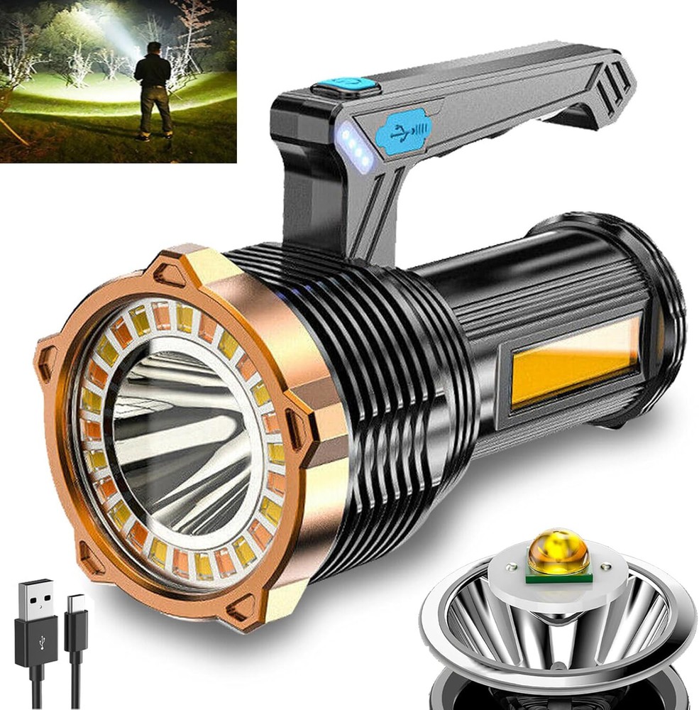 LED Flashlight USB Rechargeable, Super Brightest with C, Black