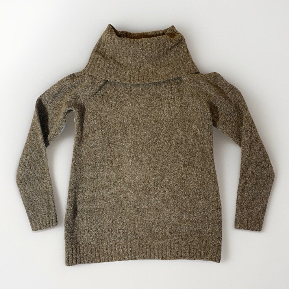 LL Bean Women's M Pullover Cowl Neck Wool Blend Long Sleeve Sweater Brown