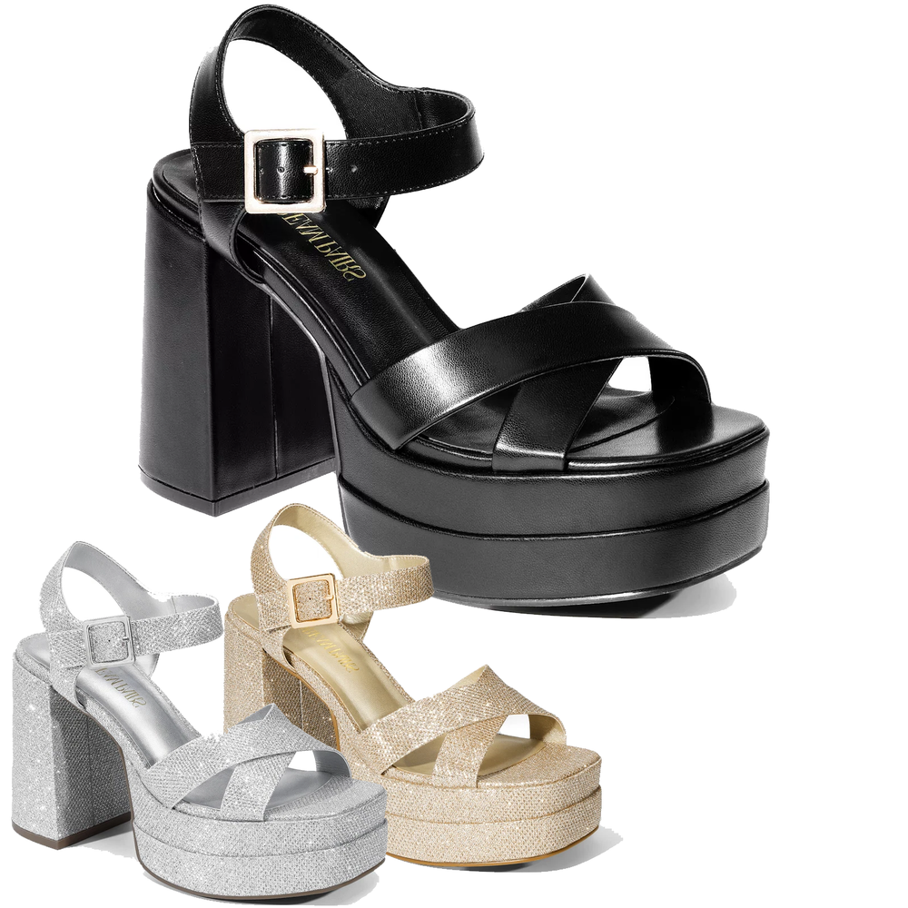 Women Heel Sandals Y2K Platform Chunky Block Ankle Strap Open Toe Party Sandals