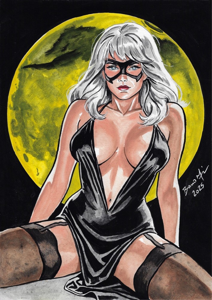Black Cat 9x12 original comic art by Breno Moreira - TramaStudio