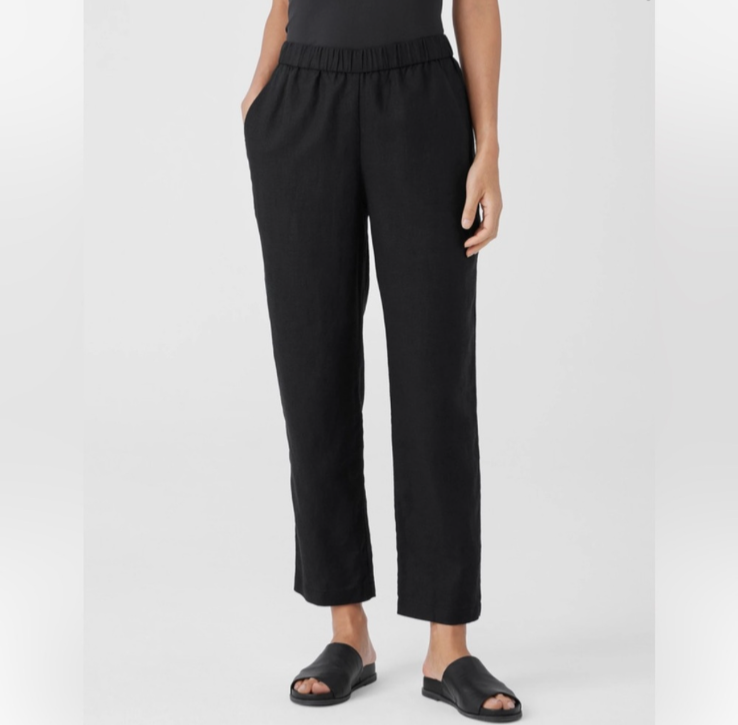 Eileen Fisher Black Linen Blend Pull-On Tapered Ankle Pants XS