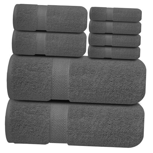Luxury 8-Piece Cotton Bath Towel Set in Shadow Grey
