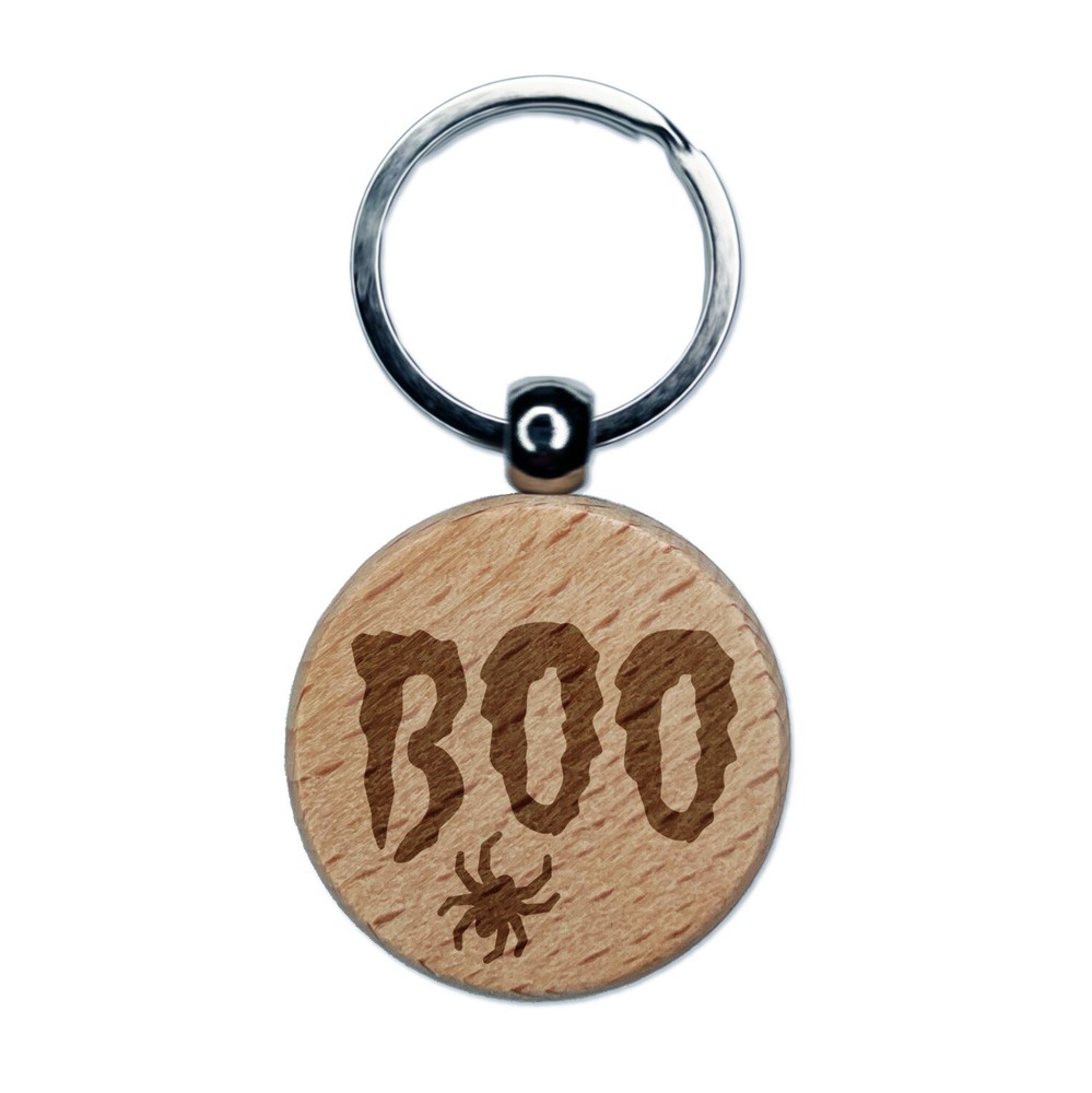 Spooky Spider Halloween Wood Keychain Charm Engraved Boo