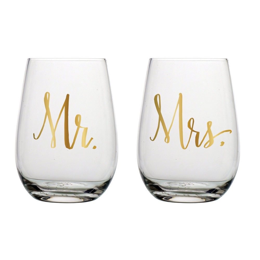 Mrs Stemless Wine Glasses Set of 2 – Elegant & Durable for Red or White