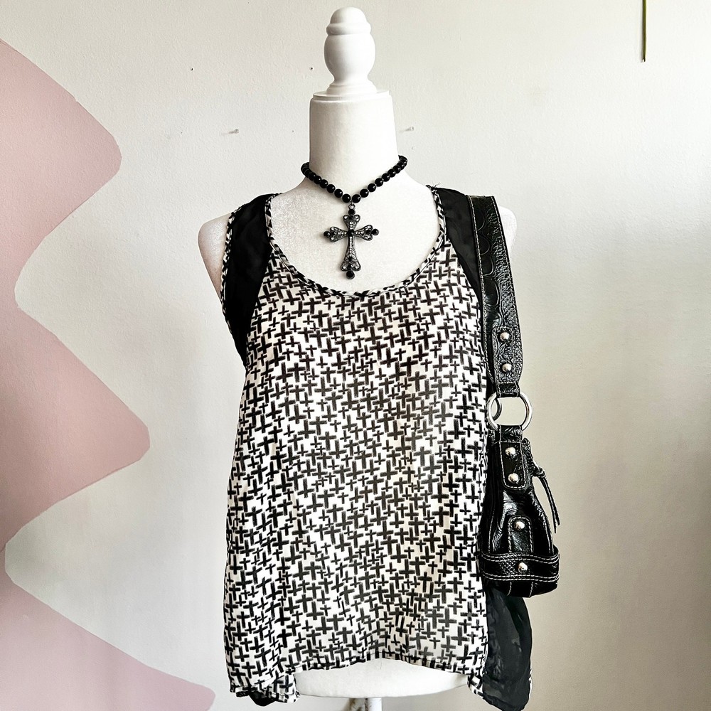 Black Cross Tank Top, Gothic Punk Y2K Clubwear Grunge Tumblr Medium