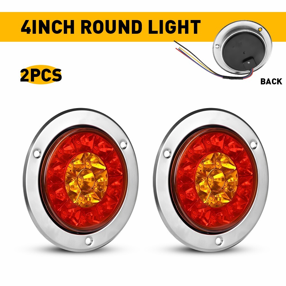 4 inch 16-LED Round Red White Truck Trailer Brake Turn Stop Signal Tail Lights