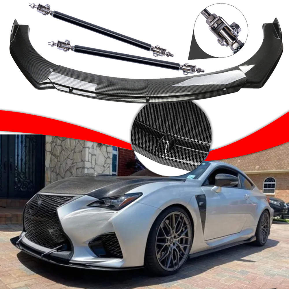 For Lexus RCF Carbon Fiber Style Front Bumper Lip Spoiler Strut Rods