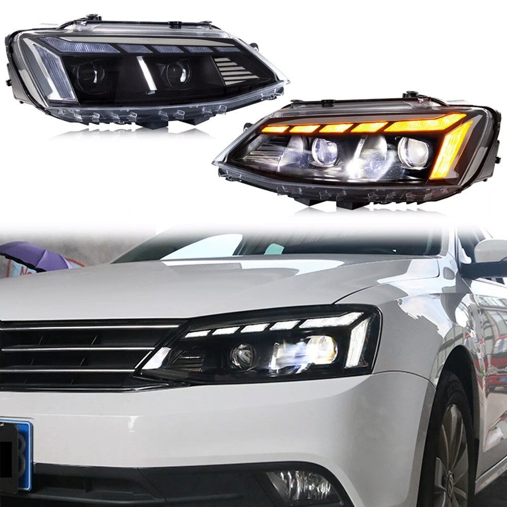 Full LED Headlights Fit for Jetta MK6 2012-2018 Head Front Lamps Assembly Pair